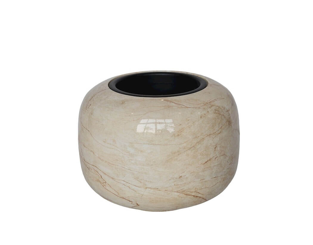 Pot Phuket Glossy Beige Marble – Luxe Fiberstone Bloempot voor Binnen & Buiten