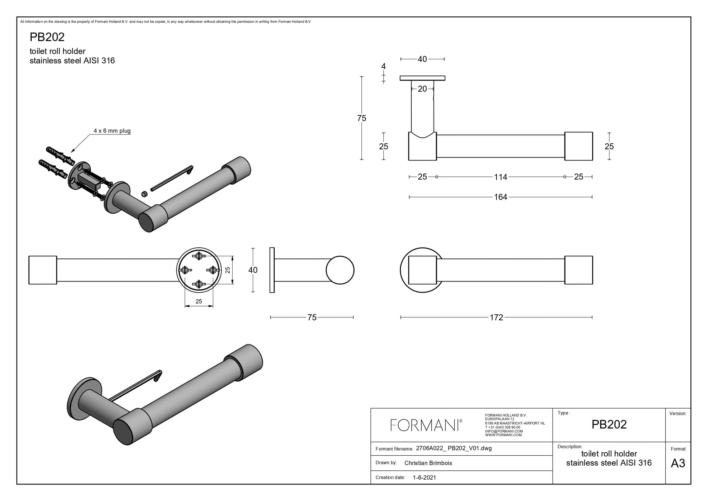 Reserve Toiletrolhouder by Piet Boon PB202 RVS Mat Zwart