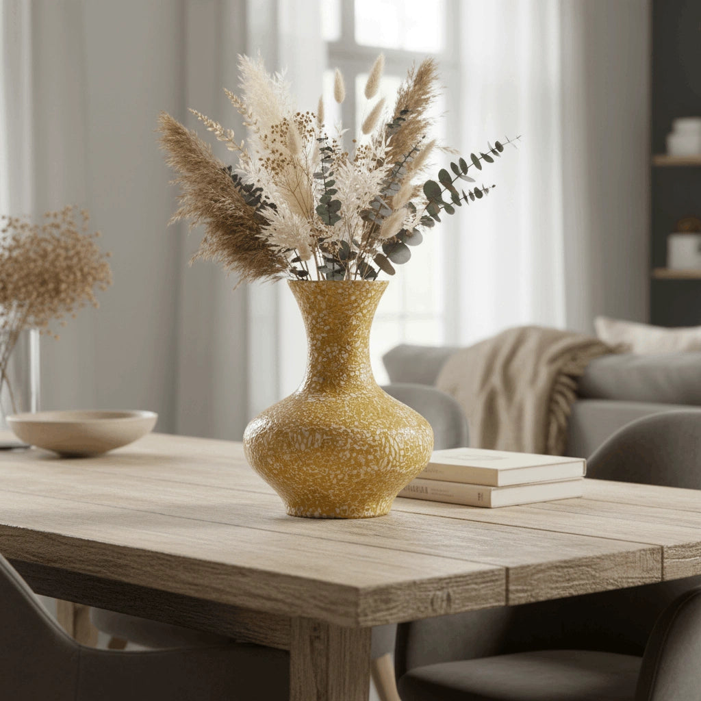 Vaas Siena Oker – Design vaas met craquelé afwerking van bamboe