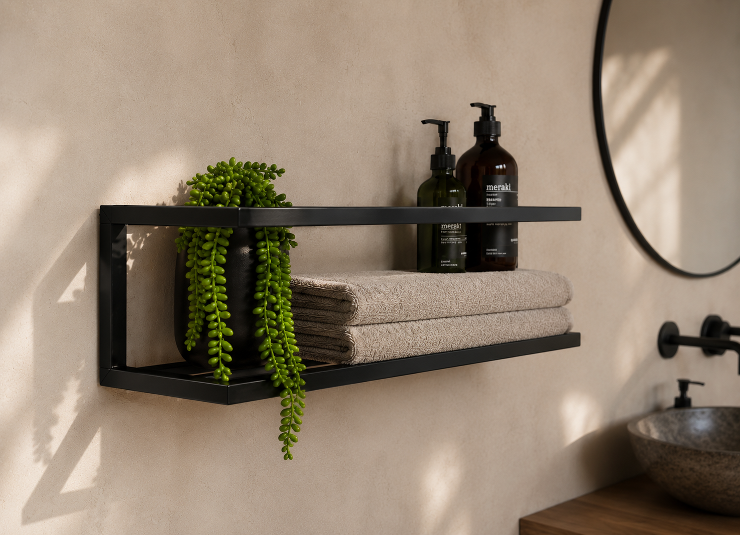 Handdoekrek badkamer - zwart RVS wandrek 75 x 25 x 20 cm