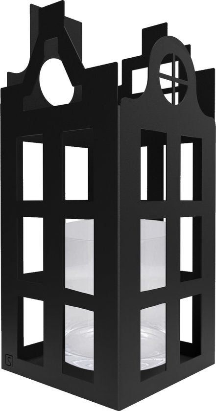 Windlicht Grachtenpand Zwart