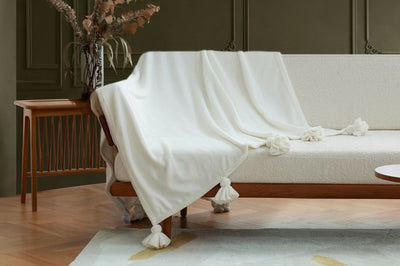 Milky Powder Pluche Deken Met Kwast Crème