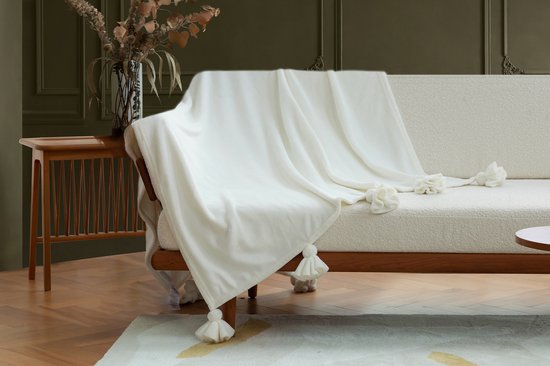 Milky Powder Pluche Deken Met Kwast Crème