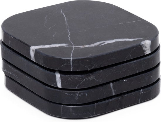 Onderzetters Marmer - Organisch - Set van 4 stuks - 1x10x1cm Zwart