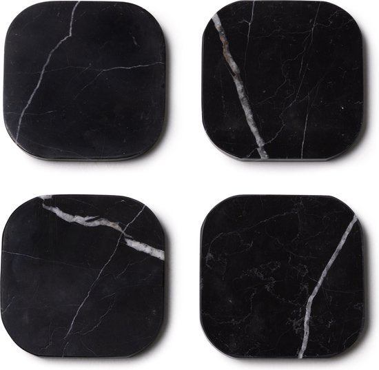 Onderzetters Marmer - Organisch - Set van 4 stuks - 1x10x1cm Zwart