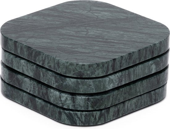 Onderzetters Marmer - Organisch - Set van 4 stuks - 1x10x1cm Donkerolijfgroen