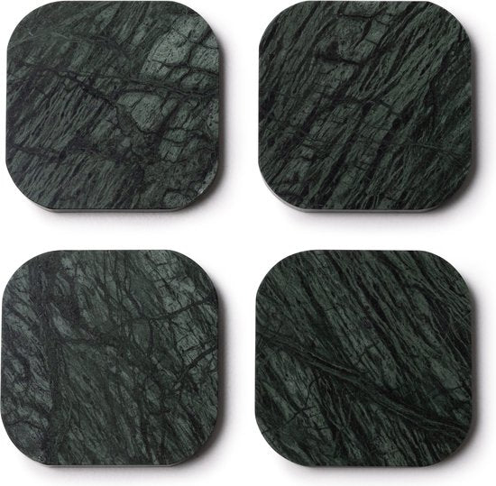 Onderzetters Marmer - Organisch - Set van 4 stuks - 1x10x1cm Donkerolijfgroen