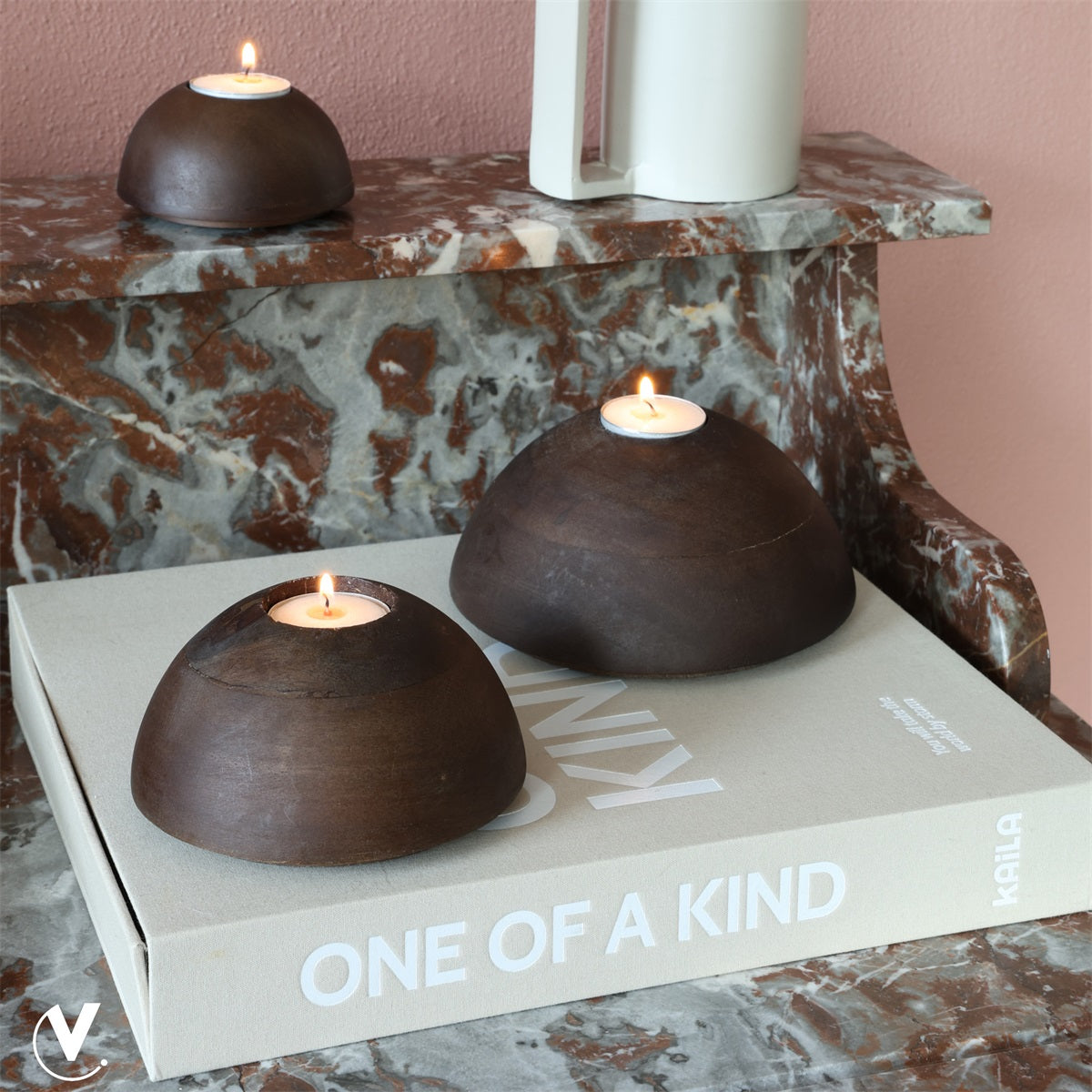 Kaarshouder Aspen S walnut Ø12 x H5 cm (Walnut Ø12 x H5 cm)