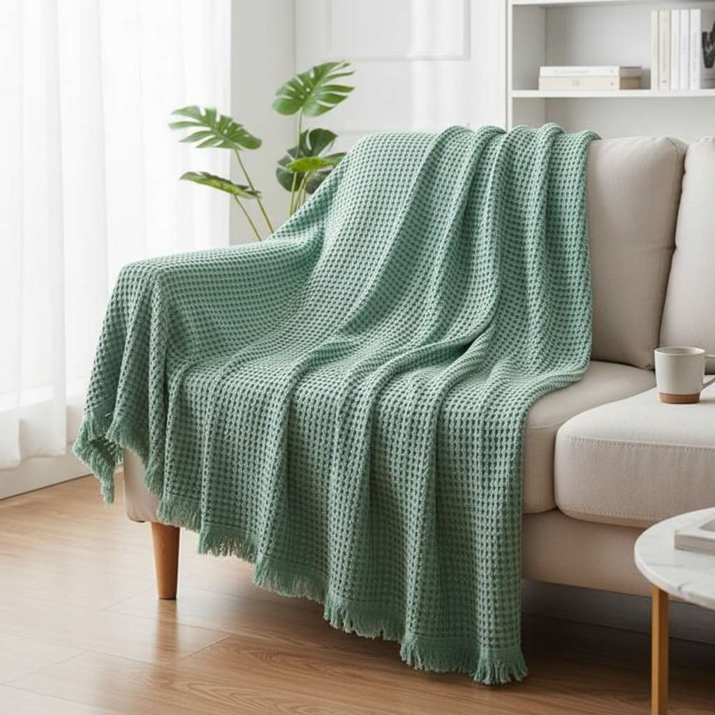 Amélie Home® Vintage Waffle Throw Blanket Groen