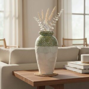 Vaas Aurelia – design vaas van papier en bamboe met craquelé look